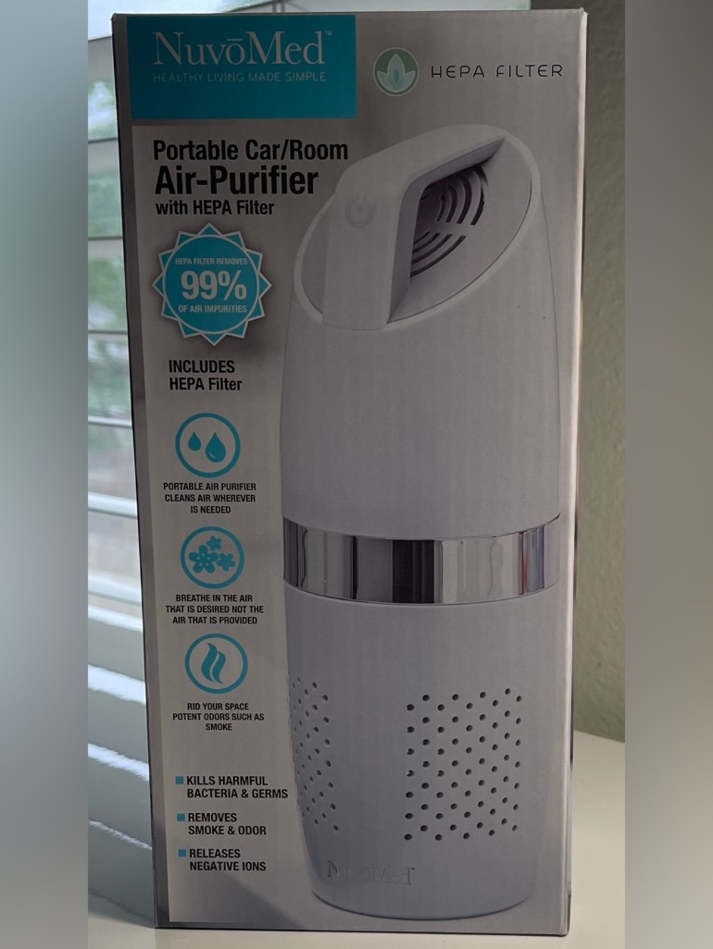 White Portable Car/Room Air Purifier with HEPA Filter
